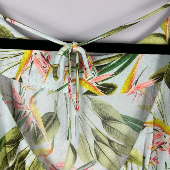 Zara Birds of Paradise Floral Open Back Dress Large Green Pink - Picture 15 of 16
